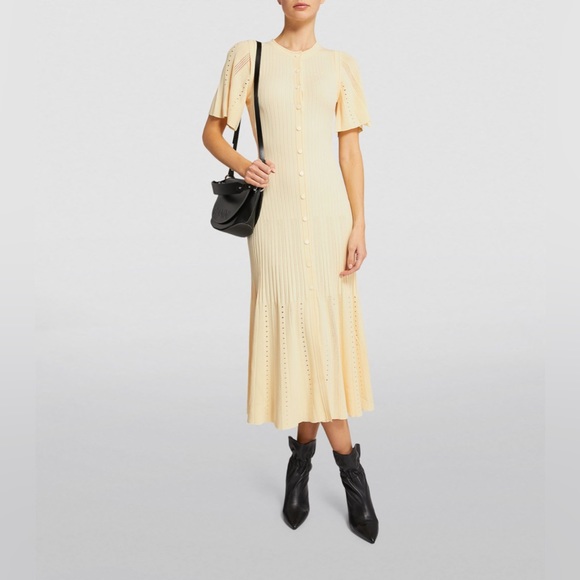 knee length dresses for ladies Palma Fine-knit midi dress with openwork design yellow